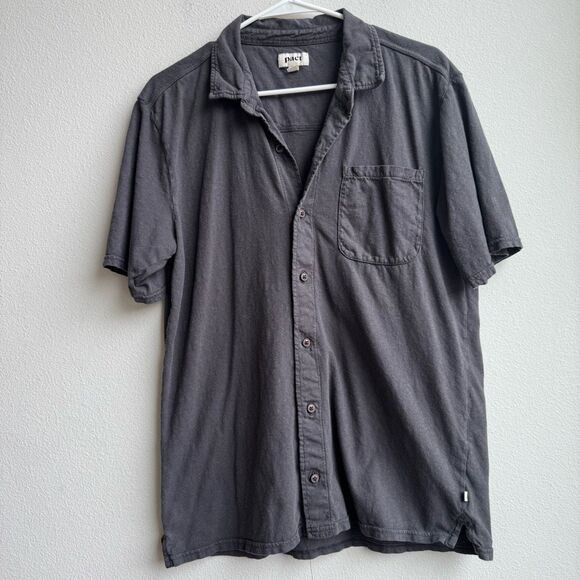 Pact Organic Cotton Hemp Short Sleeve Button Down Polo Gray Mens Size Large - Picture 1 of 7